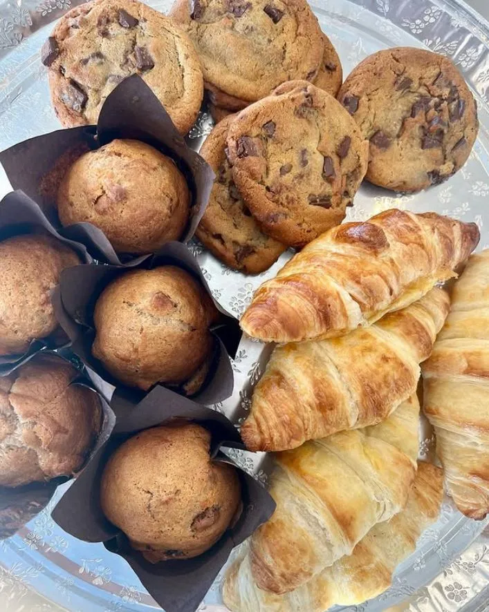 Freshly baked muffins, croissants and cookies